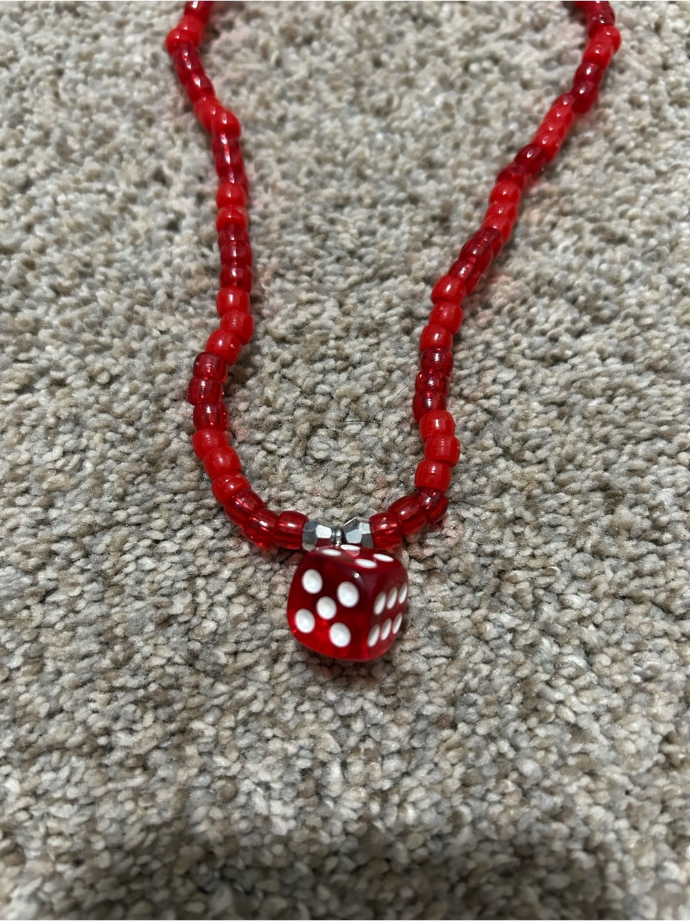 Red Beaded Necklace with Dice Pendant - Women Jewelry